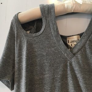 Heather Gray Cut Out V-Neck AZFN Tee
